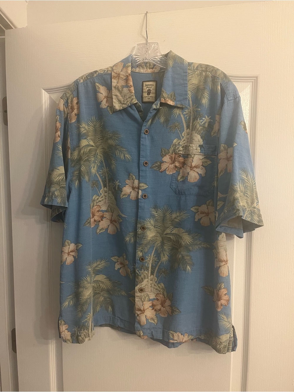 Jamaica Jaxx Light Blue Tropical Palm Button-Down Shirt